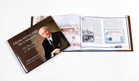 Hardcover legacy book and company history book on Canadian immigrant entrepreneur John Heffner